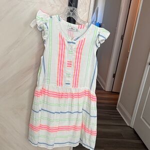 Vineyard Vines White Cotton Dress with Pink, Blue & Green Stripes